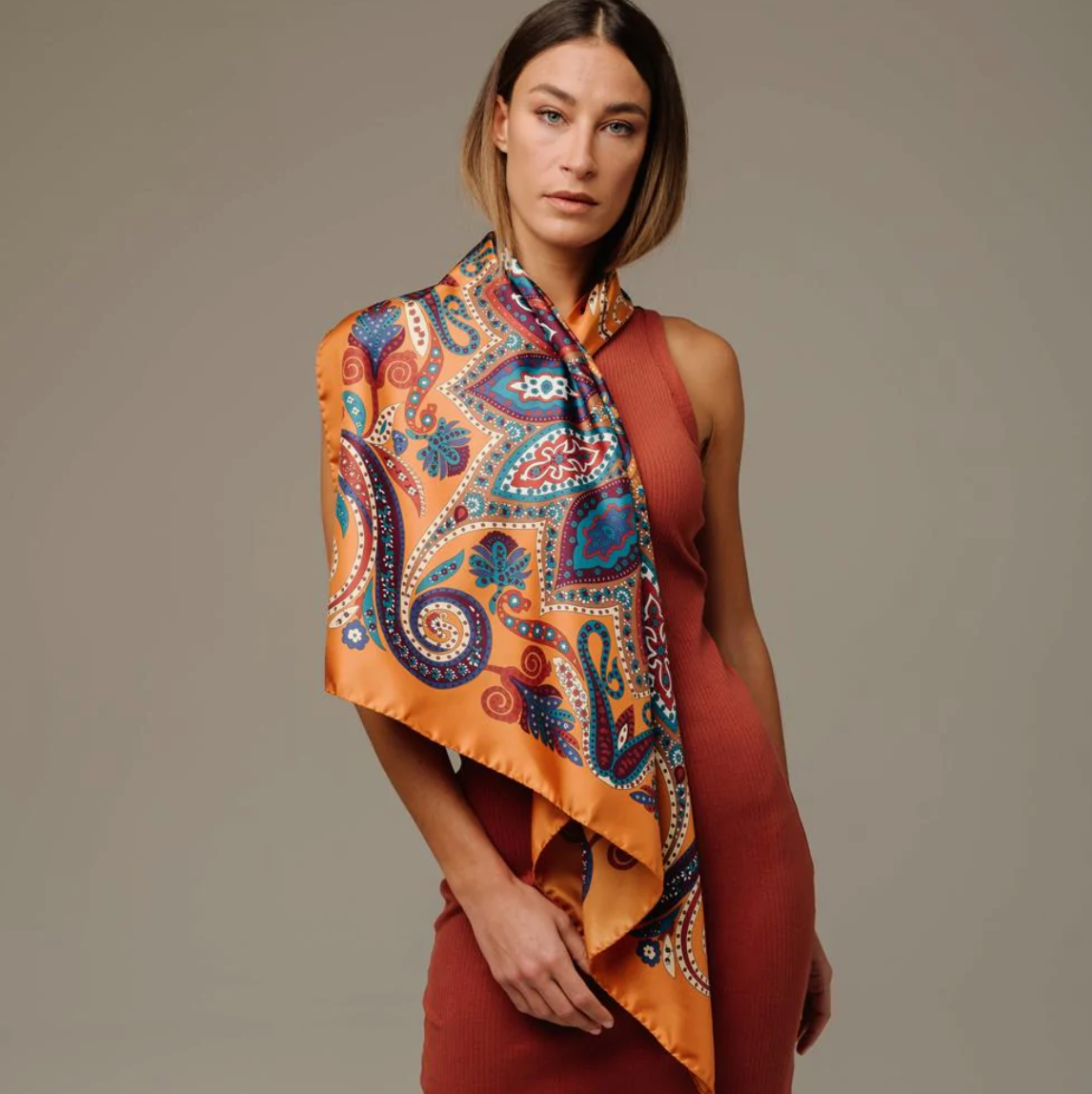 NOOR ORANGE - 90x90 Silk Twill Scarf