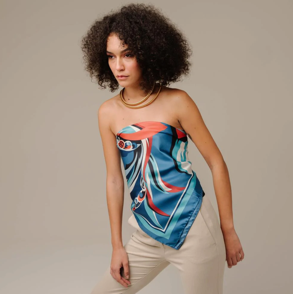 WAVES BLUE - 90x90 Silk Twill Scarf