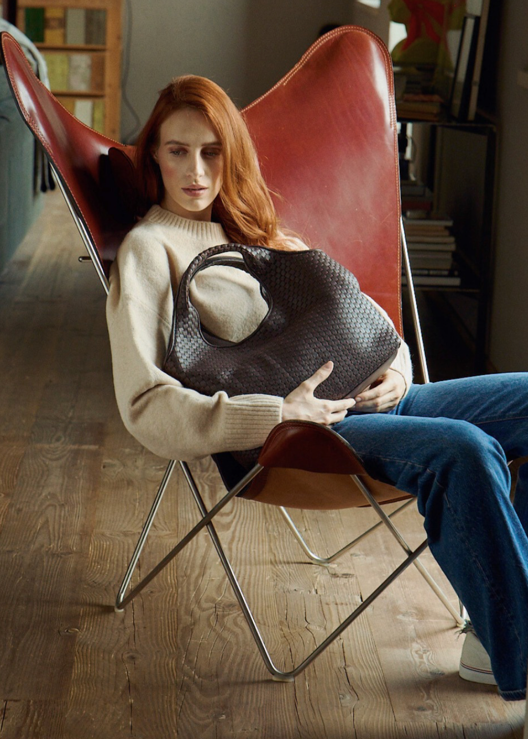 "1312" Woven Leather Hobo Bag