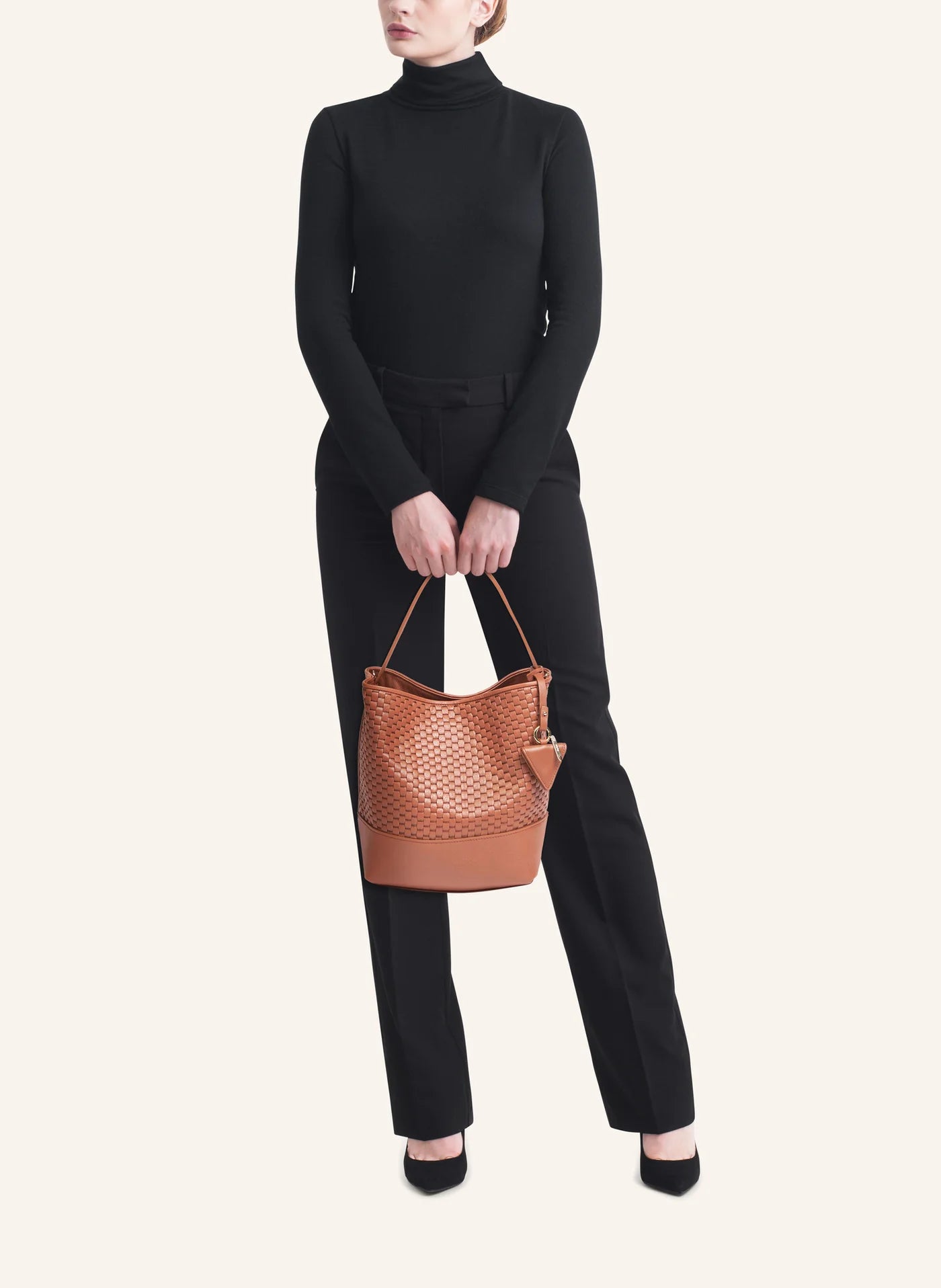 "51" Large Woven Leather Bucket Bag