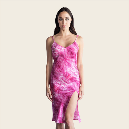 Pink Bright Silk Slip Midi Dress